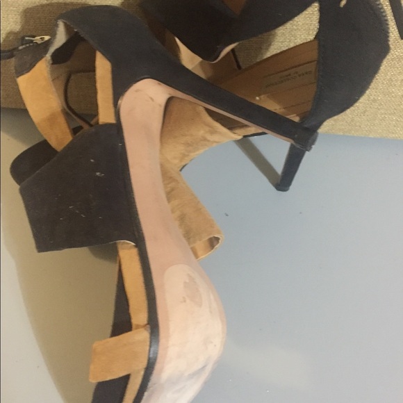 Zara Black‎ & tan brown suede open toe cross band platform stilettos size 41/10 - Picture 7 of 14